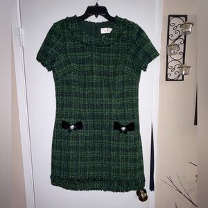 💚 Eliza J Green Tweed Shift Dress | Bow Detail | Classic Chic 💚